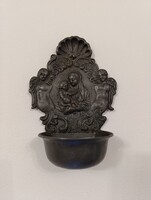 Antik szenteltvíz tartó 19. század ón keresztény vallás Mária Jézus angyal fali szenteltvíztartó 392