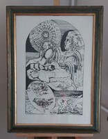 Józsa János nagyobb méretű litográfiája Róma 61x81 cm kerettel