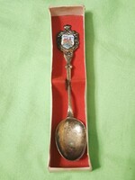 Réz-bronz ötvözetű﻿ mini emlék kanál tűzzománccal Biel -ből, ( Svájc) 1972-ből