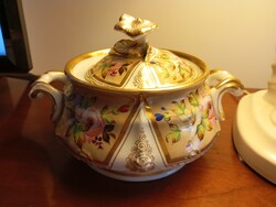 P&S Portheim - Chodau 1840-es évek KÉZIFESTETT bécsirózsás porcelán CUKORTARTÓ -Art&Decoration