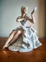 Német Wallendorf porcelán balerina tükörrel