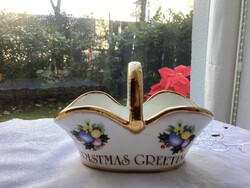 Fenton csontporcelán kosárba karácsonyi jókívánsággal