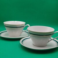 Retro zöld csíkos Lengyel Cmielów porcelán teás csészék