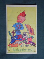 Képeslap,grafikai,művészet,Hadizsákmány,katona,gyerek modell,vicc,humor,Rekord Bp. kiadás,1945-