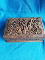 Folk tree of life carved mulberry box with secret lock