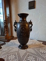 Antik csodás Japán Meiji korszak bronz díszváza! 28cm!