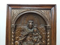 Antik keresztény vallás Jézus Mária galvanoplasztik vörösréz domborított kép keretben 85 5795