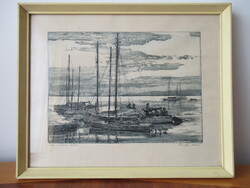 Csurgói Máté Lajos rézkarca: Este a vízen (Balaton), 1975