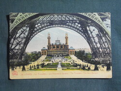 Képeslap,Franciaország,Párizs,Trocadéro-palota,Eiffel torony látkép,részlet, 1905-
