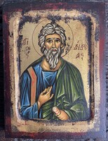 Görög, kézzel festett ikon – Szent András apostol (18 × 23 × 2,8 cm)