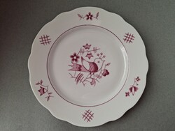 Zsolnay Sinkó madaras rózsaszín lapostányér, 24,1 cm