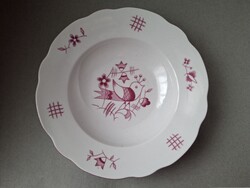 Zsolnay Sinkó madaras rózsaszín mélytányér, 24 cm