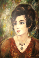 CSODÁS JELZETT NŐI PORTRÉ NYAKLÁNCCAL AZ 1970-es évekből