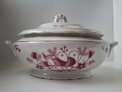 Zsolnay Sinkó madaras rózsaszín levesestál