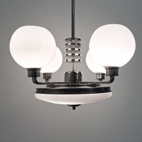 Art deco - Streamline 4 karos, 6 égős nikkelezett csillár felújítva - matt tejüveg búrák