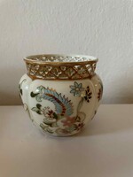 Zsolnay virágmintás áttört kaspó - Kék virág mintával!