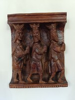 Három királyok Betlehem karácsony antik népművészeti faragott fa fali kép keresztény vallás 371 5862