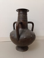 Antik szecesszió jugendstil kancsó masszív domborított nagy vörösréz háromfüles virágtartó kanna 418
