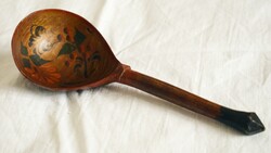 Festett , aranyozott orosz , dísz fa kanál , kézműves népművészeti , evőeszköz 18,5 x 7 x 3,5 cm