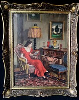 FK/411. – Apátfalvi Czene János – Enteriőr vörösruhás nővel