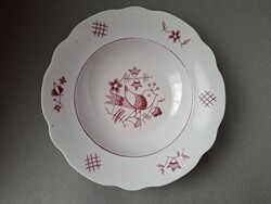Zsolnay Sinkó madaras rózsaszín mélytányér, 23,9 cm