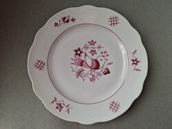 Zsolnay Sinkó madaras rózsaszín lapostányér, 23,9 cm
