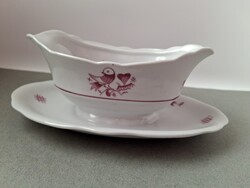 Zsolnay Sinkó madaras rózsaszín szószos, 21 x 13 x 8 cm