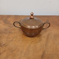 Szép régi vörösréz cukortartó (9x13,5x8,2 cm)