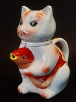 Régi kínai macskás figurális porcelán kanna / kiöntő 1.- Ft-ról!!!