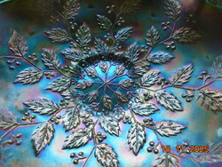 1908 Szecessziós Fenton Carnival lüszteres,irizáló Holly Berry dombormintás csipkézett tál