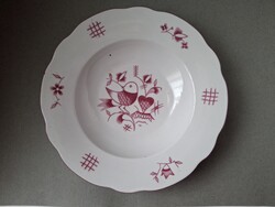 Zsolnay Sinkó madaras rózsaszín mélytányér, 24,1 cm
