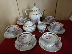 Lengyel porcelán, hatszemélyes teáskészlet, 15 darabos. Szeder mintás. Jókai