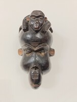 Majom maszk antik afrikai patinás fa maszk Bamileke népcsoport Kamerun africká maska 411 7835