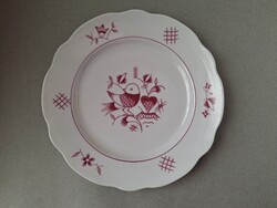 Zsolnay Sinkó madaras rózsaszín lapostányér, 24 cm