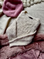 Tenki 38-40-42-es kötött krém pulóver gyöngyház fényű tekla gyöngyökkel