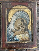 Görög, kézzel festett ikon – A Korsuni Istenszülő (Korsunskaja) – 9,5 × 12,5 × 2 cm
