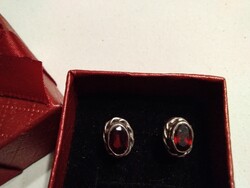 GRÁNÁT fazettált köves ezüst fülbevaló