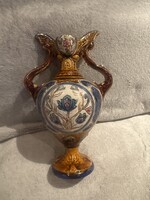 Majolika kétfülű váza angol alhambrian jelzéssel