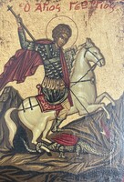 Görög, kézzel festett ikon – Szent György a sárkánnyal (9 × 12,5 × 2,3 cm)