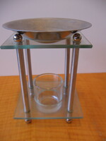 Üveg és krómozott mécsestartó , aromalámpa, illóolaj párologtató