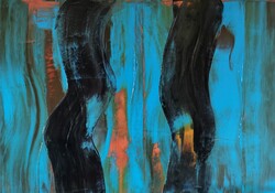Baján Ildikó festmény 50 x 70 cm. Sziluettek.