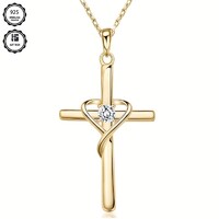 925 Tiszta Ezüst 18 Karátos Kereszt Medál Nyaklánc 5A Cirkónia Kővel + Ékszerdoboz. Új Termék!