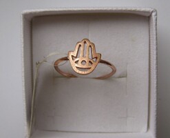 Rózsa aranyozott Hamsa, Fatima keze ezüst gyűrű,  - új!