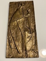 Bronz falikép Mária a kis Jézussal, Erwin Huber alkotása, 16,5 x 7,5 cm
