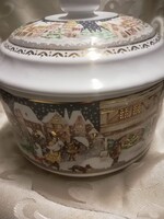 Fedeles,  mázas kerámia kekszes, cukorkás doboz, karácsonyi dekorral