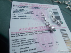 Smaragd, ezüst hosszú fülbevaló certificat kártyával