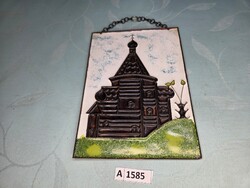 A1585 Orosz tűzzománc falidísz Ortodox templom 14x20 cm