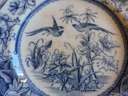 Antik Cauldon madaras dísztányér az 1800-as évekből, peremén csorbulásokkal