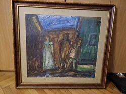 Lipták Pál festménye, olaj, karton, teljes méret 89x80 cm