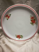 Zsolnay porcelán kerek kínáló tál, mikulásvirágos mintával
